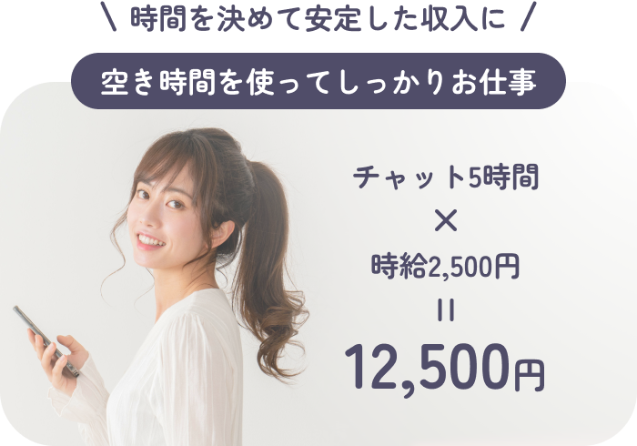 時間を決めて安定した収入に:空き時間を使ってしっかりお仕事:チャット5時間×時給2,500円＝12,500円